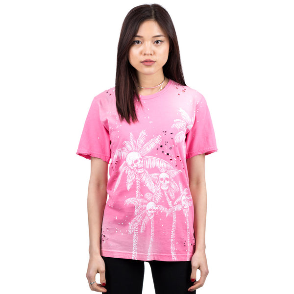 Dom Rebel - Skull Palms Paint Splatter Tee in Pink