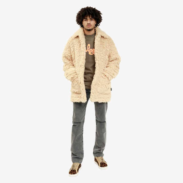 Palm Angels Mens Curly Pea Jacket in Beige