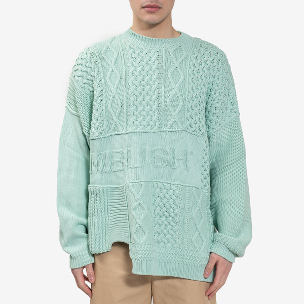 AMBUSH Mens Patchwork Knit Sweatshirt in Green Lily