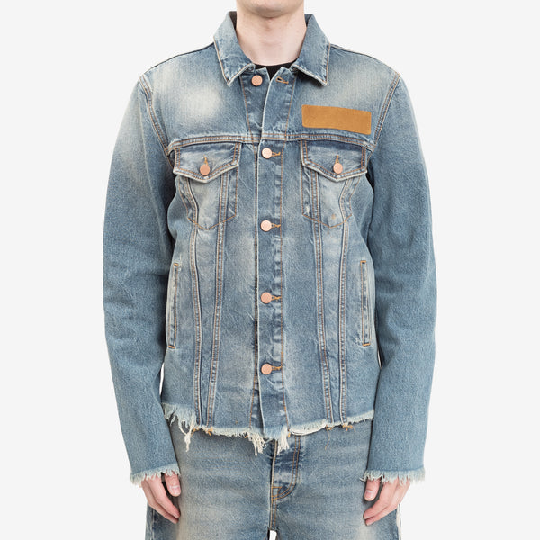 Palm Angels Mens Palm Raw Edge Denim Jacket in Light Blue