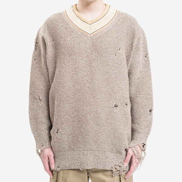 Children of the Discordance Mens 5G Distressed Knit Sweater in Beige
