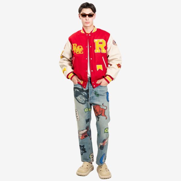 Rhude Mens Bull Market Varsity Jacket in Red