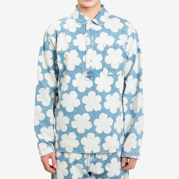 KENZO Mens Hana Dots Denim Overshirt in Light Blue
