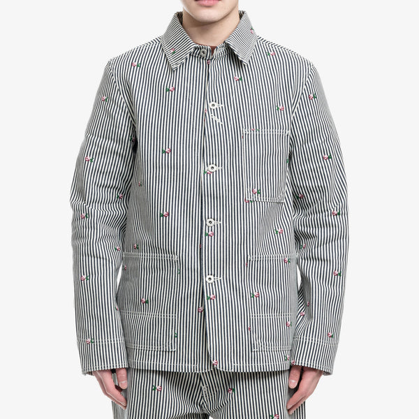 KENZO Mens Rinse Striped Workwear Denim Jacket in Rinse Blue Denim