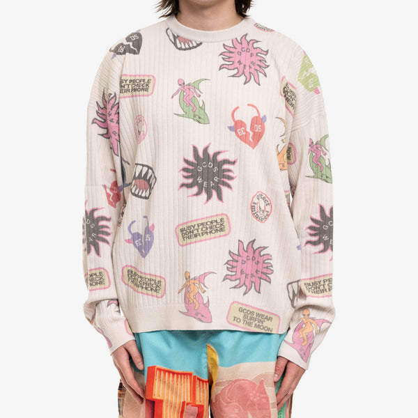 GCDS Mens Surfing Weirdo Sweater in Off White
