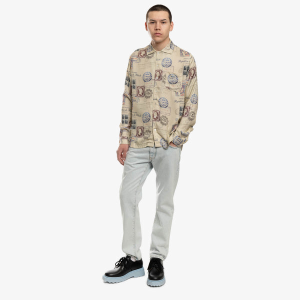 Rhude Shirt Passport Stamp Print in Beige