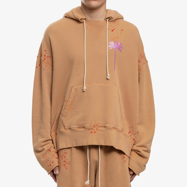 Palm Angels Hoodie PxP Painted Raw Cut Hoody in Camel