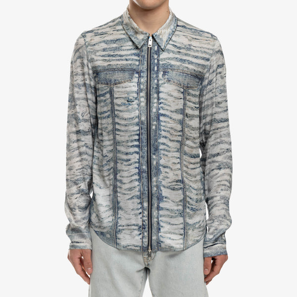 DIESEL Brand Mens Distressed Zip Up Denim Shirt in Blue