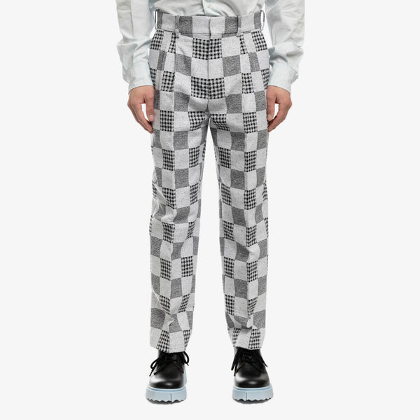 KENZO Mens Patchwork Jacquard Pleat Pants in Midnight Blue