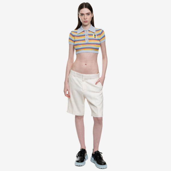 Mens Casablanca Wool Gaberdine Tailored Shorts in Off White