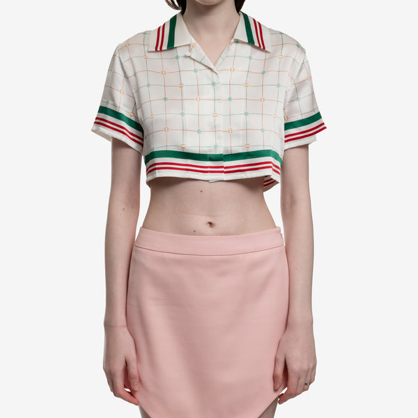 Womens Casablanca Ladies Tennis Check Cropped SS Silk Shirt