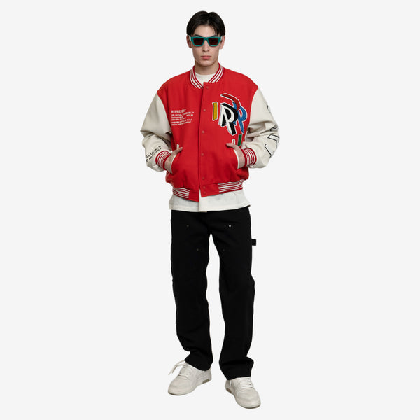 Represent Clothing Brand Initial Varsity Jacket in Burnt Red