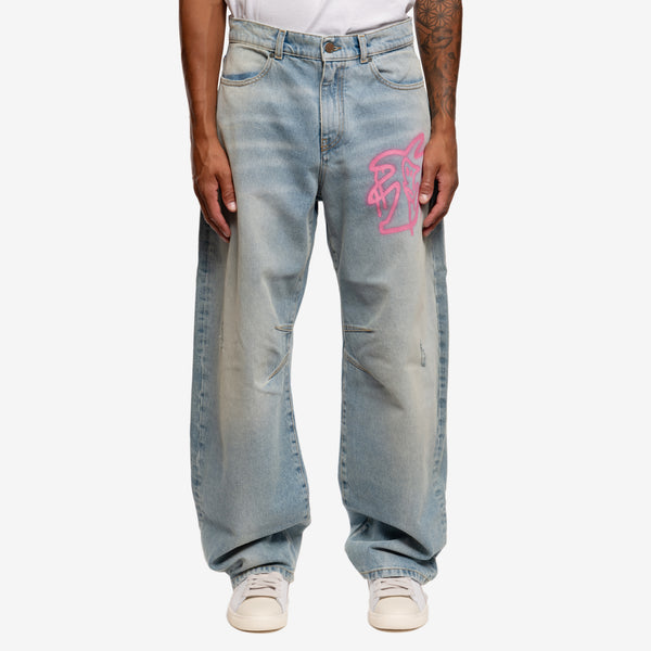 Palm Angels Mens Hunter Carrot Jeans in Light Blue