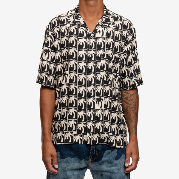 Palm Angels Mens Dripping Palms Bowling Shirt in Black