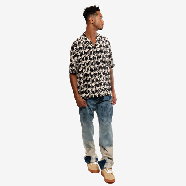 Palm Angels Mens Dripping Palms Bowling Shirt in Black