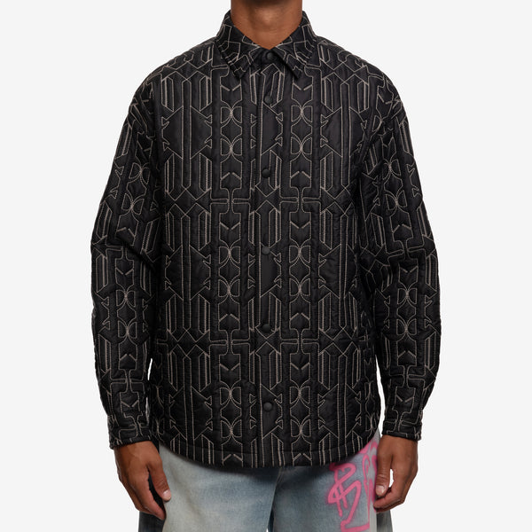 Palm Angels Mens Monogram Quilted Overshirt in Anthracite