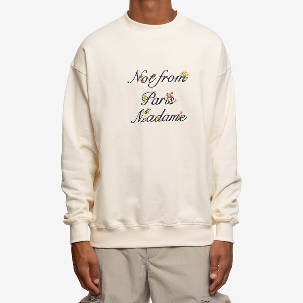 Drôle de Monsieur Mens Le Sweat Slogan a Fleurs in Cream
