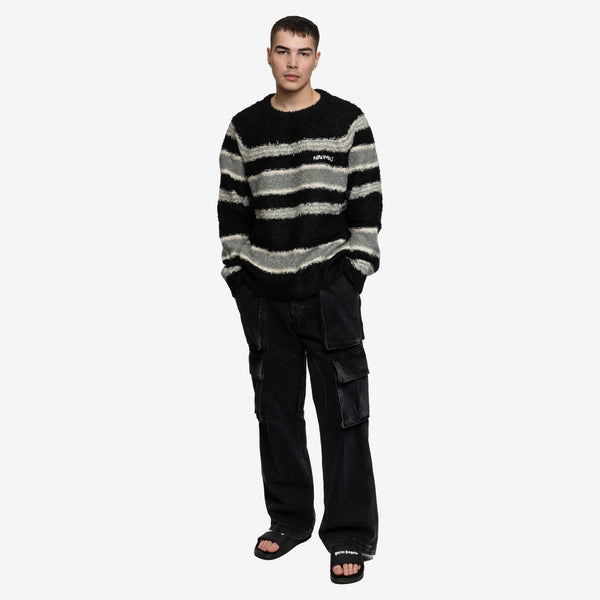 Nahmias Mens Striped Knit Sweater in Black