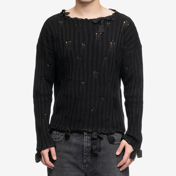 Maison Margiela MM6 Mens Destroyed Rib Sweater in Black