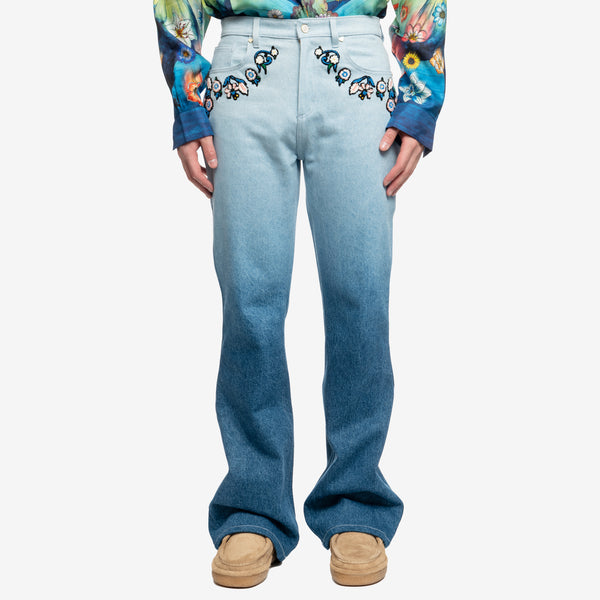 Mens Casablanca Pants Floral Embroidery Gradient Jeans