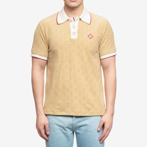 Mens Casablanca Monogram Velour Polo in Taupe