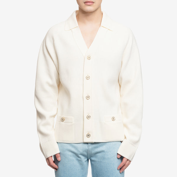 Men Casablanca Knit Sweater Faux Rib Cardigan in White