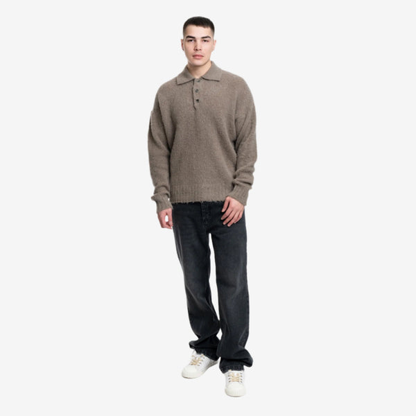 AMI Paris Sweater for Men Mohair Light Polo in Taupe
