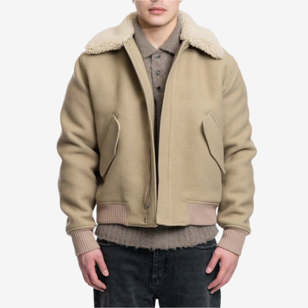 AMI Paris For Men Shearling Collar Jacket in Champagne