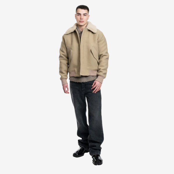 AMI Paris For Men Shearling Collar Jacket in Champagne