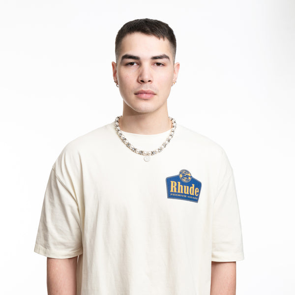 Palm Angels Unisex Monogram Pearls Necklace in Silver