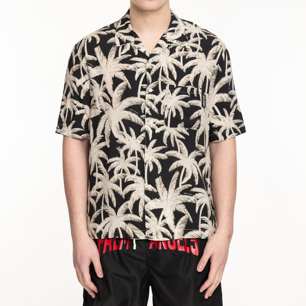 Palm Angels Mens Palms All Over SS Shirt in Black