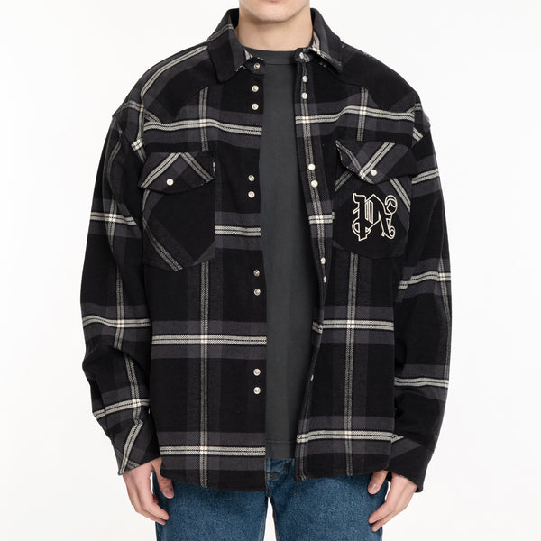 Palm Angels Mens Monogram Check Overshirt in Anthracite