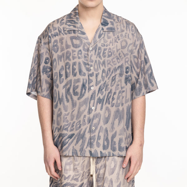 Mens Dom Rebel New Wave Camp Collar Shirt in Beige