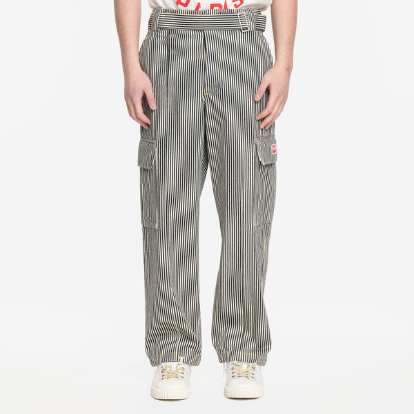 KENZO Unisex Striped Army Straight Jeans in Rinse Blue