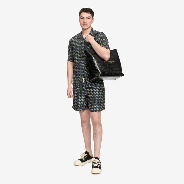 Palm Angels Mens Banana Bowling Shirt in Navy