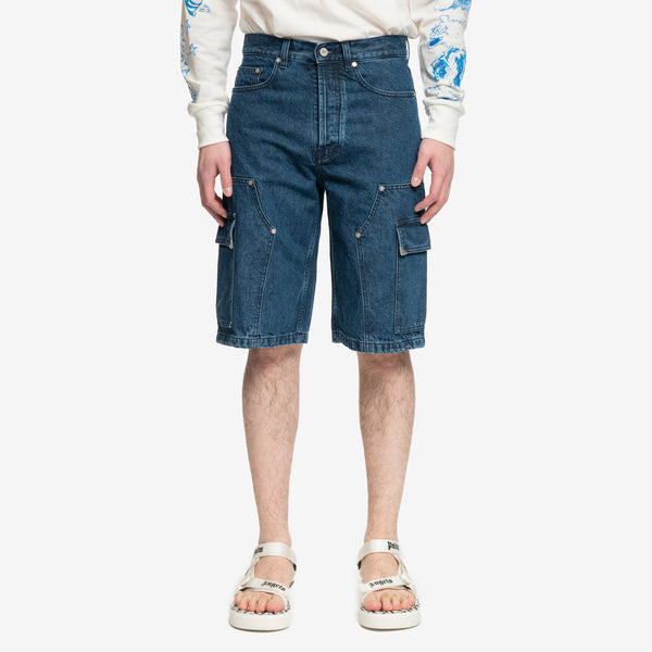 Palm Angels Jorts MW Metal Frame Cargo Denim Shorts in Indigo