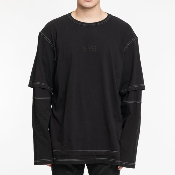 MM6 - Contrast Stitch Double LS T-Shirt in Black