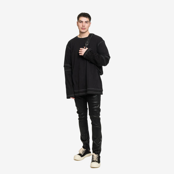 MM6 - Contrast Stitch Double LS T-Shirt in Black