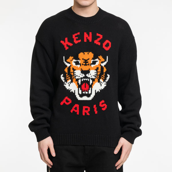 KENZO Pullover for Men Lucky Tiger Knit Sweater in Black