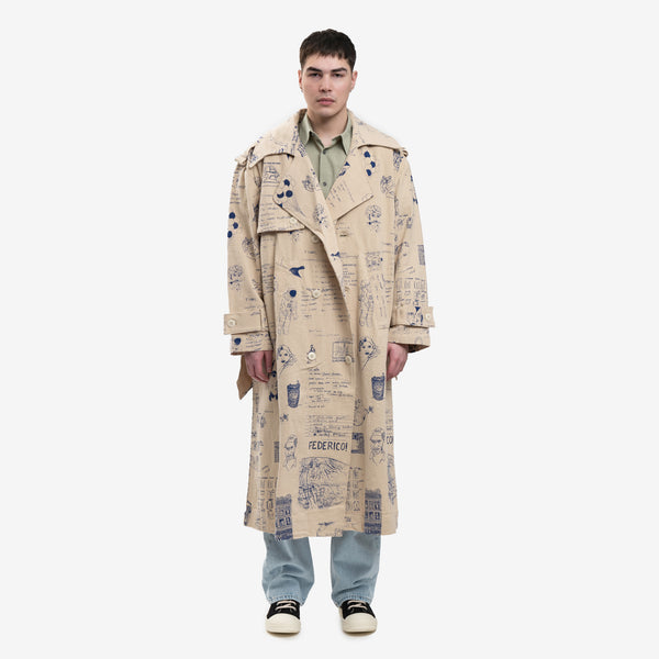 Mens KidSuper Jacket - Doodles Coat in Tan