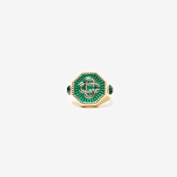 Casablanca - Gold Plated Monogram Ring in Green