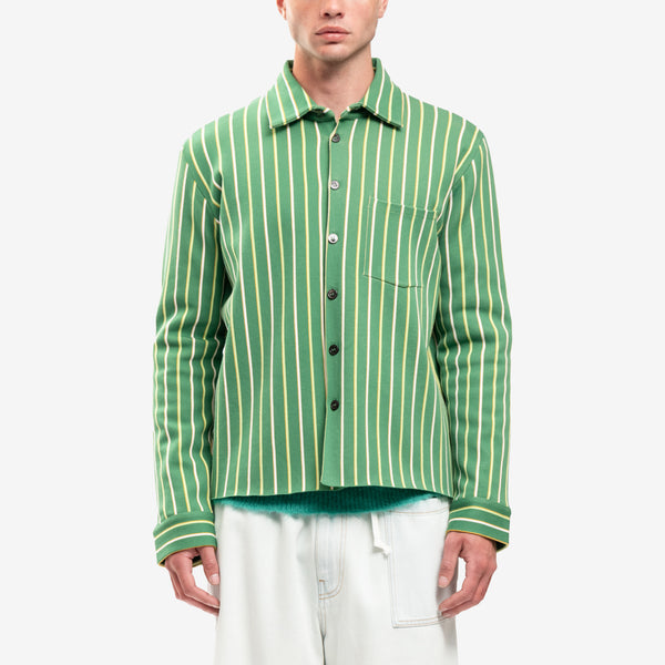 Mens MARNI Intarsia Stripe Boxy Shirt in Sea Green