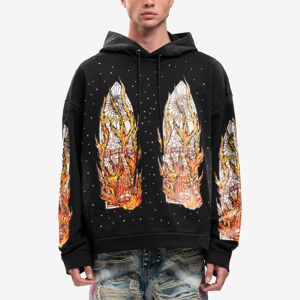 Men Who Decides War Hoodie Flames Glass Hoody in Coal
