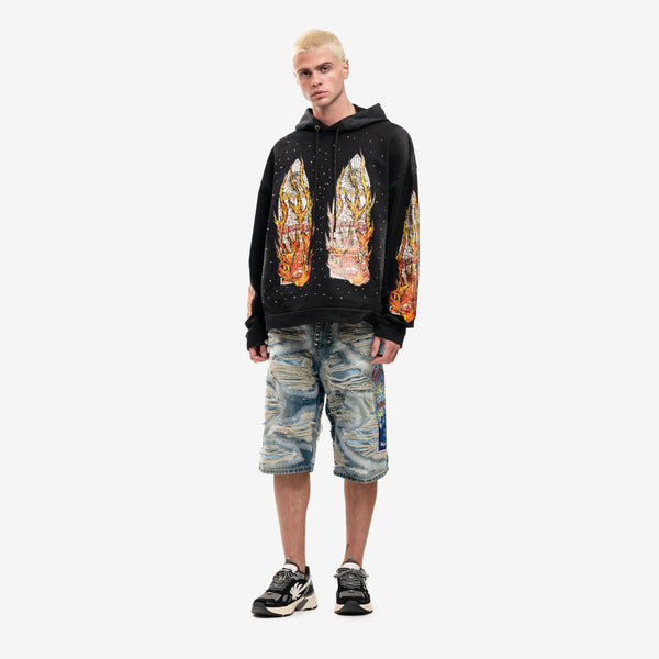 Men Who Decides War Hoodie Flames Glass Hoody in Coal