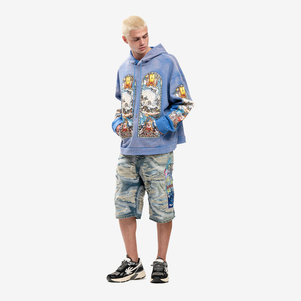 Men Who Decides War Hoodie Chalice Embroidered Hoody in Indigo