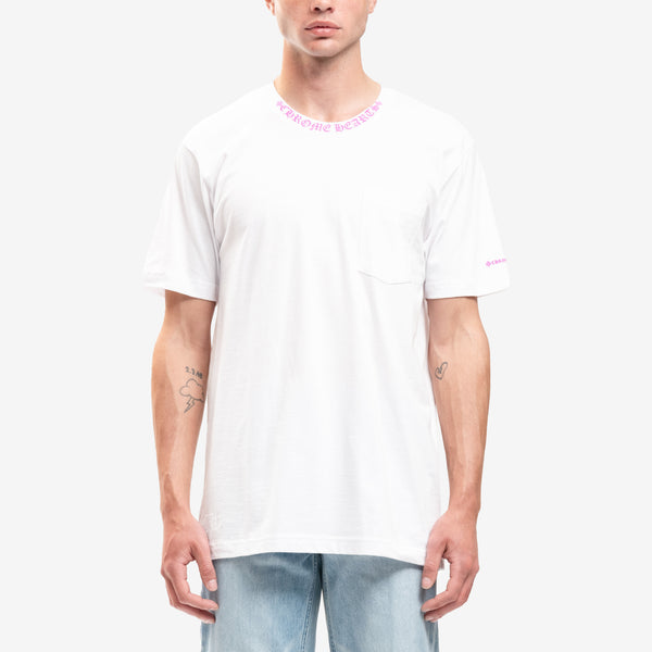 Chrome Hearts Mens Purple Collar Script T-Shirt in White