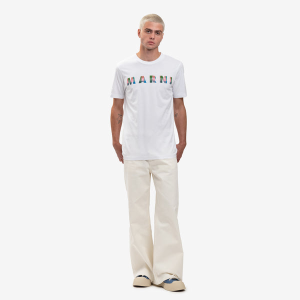 Mens MARNI Tee - Gingham Logo T-Shirt in Lily White