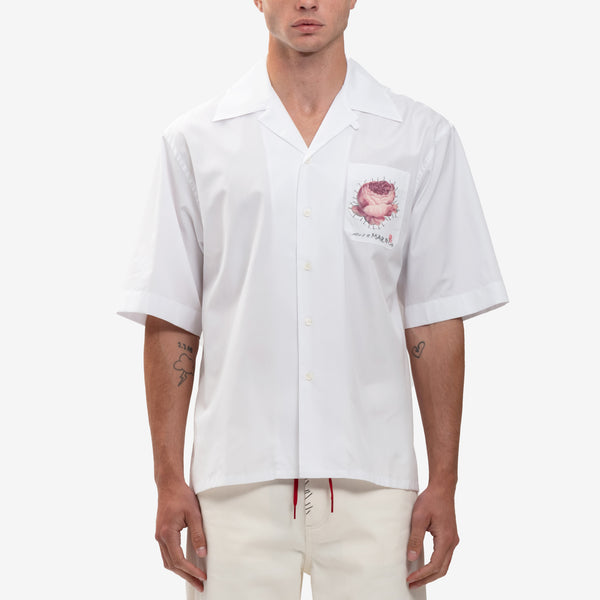Mens MARNI Flower Pocket Bowling Shirt  in Lily White