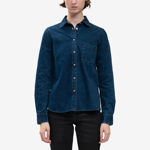 Chrome Hearts Womens CH Denim Shirt with Loose Ends in Dark Blue