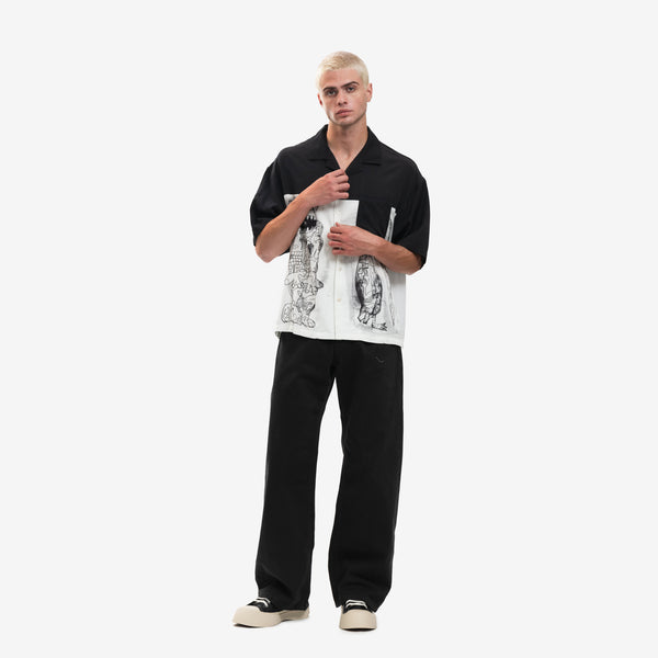 Dom Rebel SS Shirt Strip Camp Collar Shirt in Beige